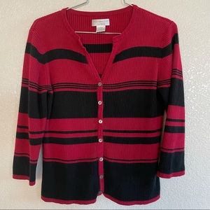 Worthington Stripe Red Black Button Cardigan
